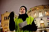 Lene Sørensen fra barnevernet i Oslo ledet demonstrasjonen. Hun måtte legge vekk en ropert som ikke fungerte og måtte bruke utestemme.