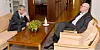PÅ GANGEN: LO Stat-leder Egil André Aas (t.v.) og personaldirektør Gisle Norheim i staten ventet sammen før de skulle inn for å møte Riksmekleren.