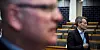 DRAGKAMP: Statens personaldirektør, Gisle Norheim (i forgrunnen) og LO Stats leder, Egil André Aas, står langt i fra hverandre på forhandlingenes første dag.