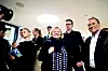 ALLIERTE: Mimmi Kvisvik (midten) møtte sammen med (t.h.) forbundsleder Hans Ole Rian i Musikernes fellesorganisasjon og (lengst t.h.) nestleder Vidar Hennum i EL og IT.