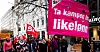 Fagbevegelsen er opptatt av likelønn. Her fra et 8. mars-tog i Trondheim.