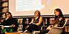 Farwha Nielsen (t.v.) og Karianne Nguyen Knudsen (t.h.) kommenterer rapporten forsker Anja Bredal (i midten) presenterte på Litteraturhuset i Oslo.