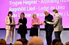 Marianne Solberg (FO, fra venstre), Julie Lødrup (LO), Ragnhild Lied (Unio), Trygve Hegnar (redaktør) og ordstyrer Torbjørn Røe Isaksen på likelønnsdebatt på Folkets Hus i Oslo torsdag.
