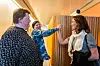 På Stortinget: Andrea B. Næss og Adam Berge møtte minister Tonje Brenna da de var på vei til fest i Arbeids- og sosialkomiteen. Næss ønsker jobb i Kragerø gjennom HELT MED-ordningen, Berge jobber som altmuligmann på Eiganes barneskole i Stavanger.