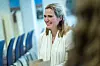 Hanne Glemmestad fra FO deltok i panelsamtalen om boligsosialt arbeid i Arendal.