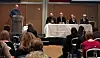 Paneldeltakerne Daniel Suhonen (f.v.), Steffen Handal, Ninna Thomsen og Vibeke Hammer Madsen.