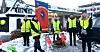 Carina Bogen Sleveland (f.v.), Monica Bøe, Jon Y. Olsen, tillitsvalgt Daniel Hjellestad og Bonita Hanson streiker for bedre lønn.