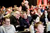 David Forsell (blå skjorte) leder delegasjonen fra FO Østfold. Åtte av fylkesavdelingens ni delegater har aldri vært på landsmøte før.